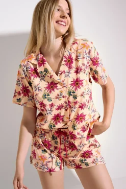 Lisca Pyjama mit Schlafshirt und Shorts »Flowers«|Damen Pyjamas
