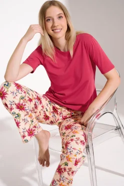 Lisca Pyjama mit Schlafshirt und Hose »Flowers«|Damen Pyjamas